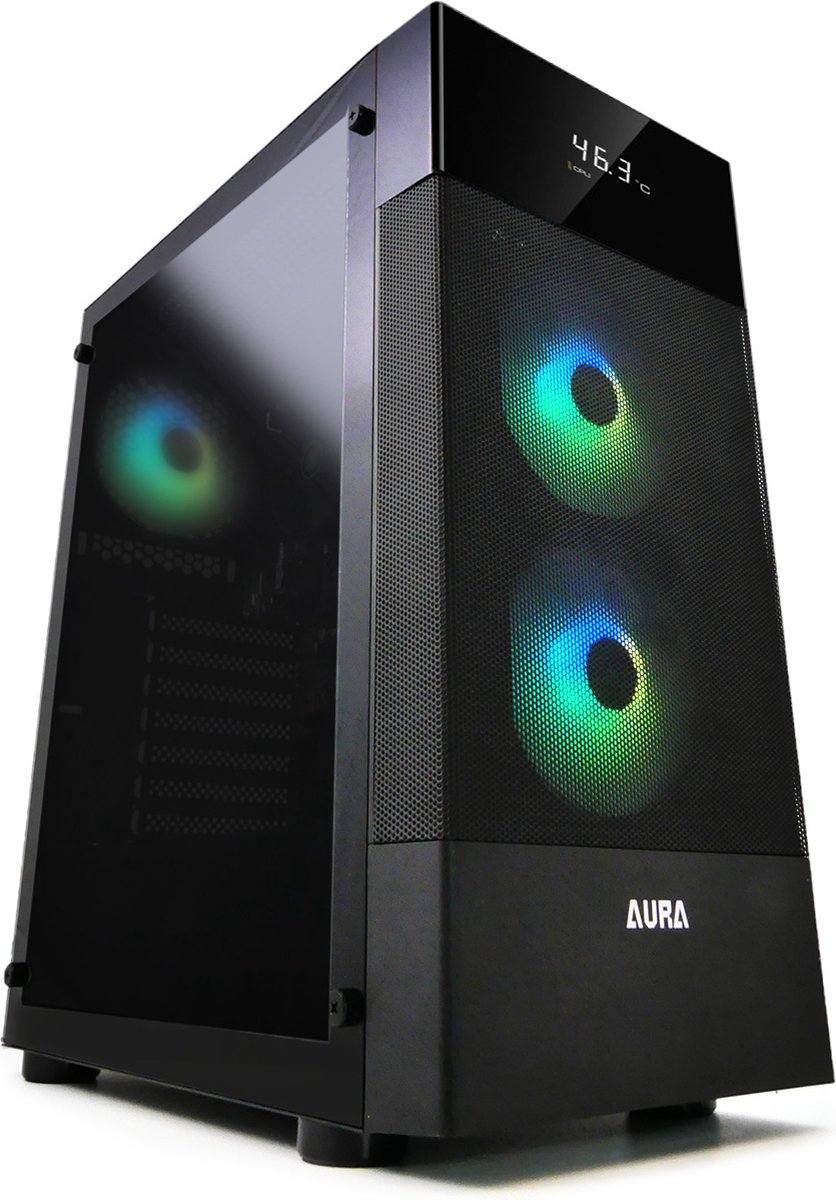 Gamdias Aura GC5 Gaming-Gehäuse – Computergehäuse mit Temperaturanzeige und ARGB-LED-Beleuchtung
