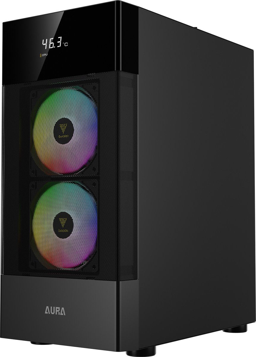 Gamdias Aura GC5 Gaming-Gehäuse – Computergehäuse mit Temperaturanzeige und ARGB-LED-Beleuchtung