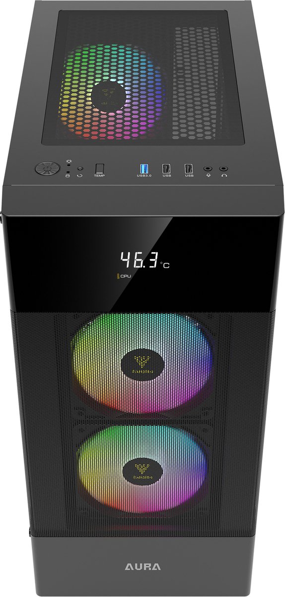 Gamdias Aura GC5 Gaming-Gehäuse – Computergehäuse mit Temperaturanzeige und ARGB-LED-Beleuchtung