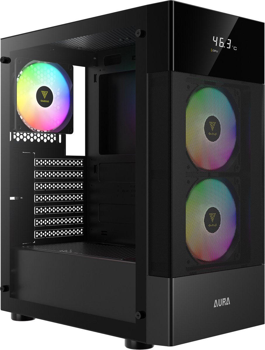 Gamdias Aura GC5 Gaming-Gehäuse – Computergehäuse mit Temperaturanzeige und ARGB-LED-Beleuchtung