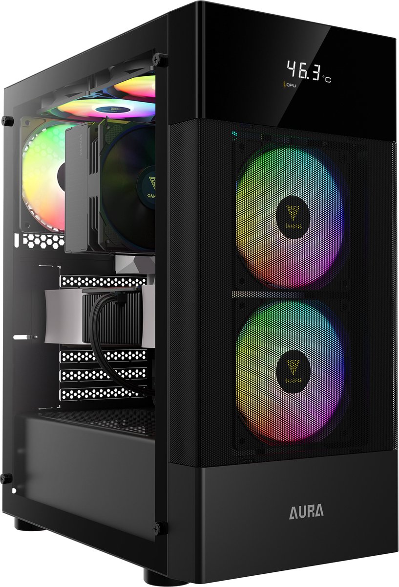 Gamdias Aura GC5 Gaming-Gehäuse – Computergehäuse mit Temperaturanzeige und ARGB-LED-Beleuchtung