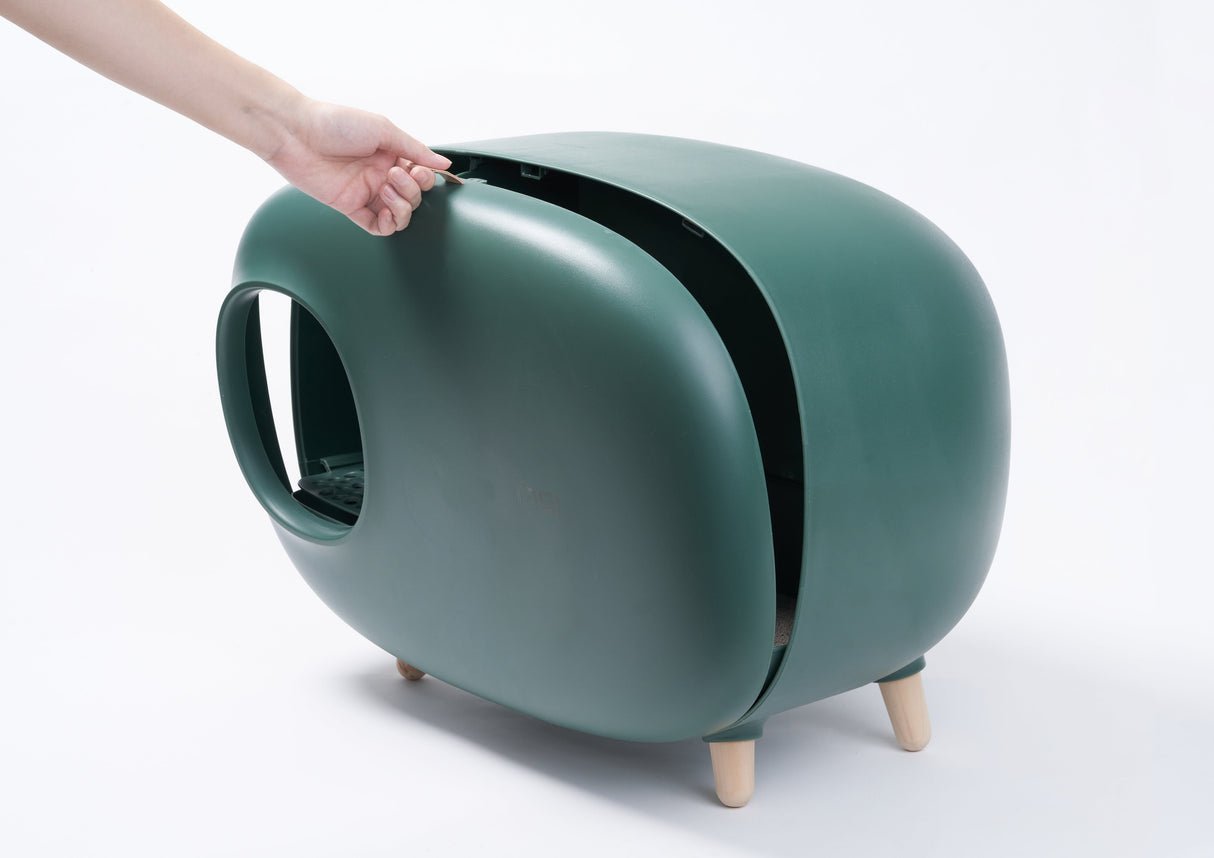 Kattenbak groen - inclusief kattenbakschepje - gesloten ontwerp - lekvrij en geurvrij SpirePets