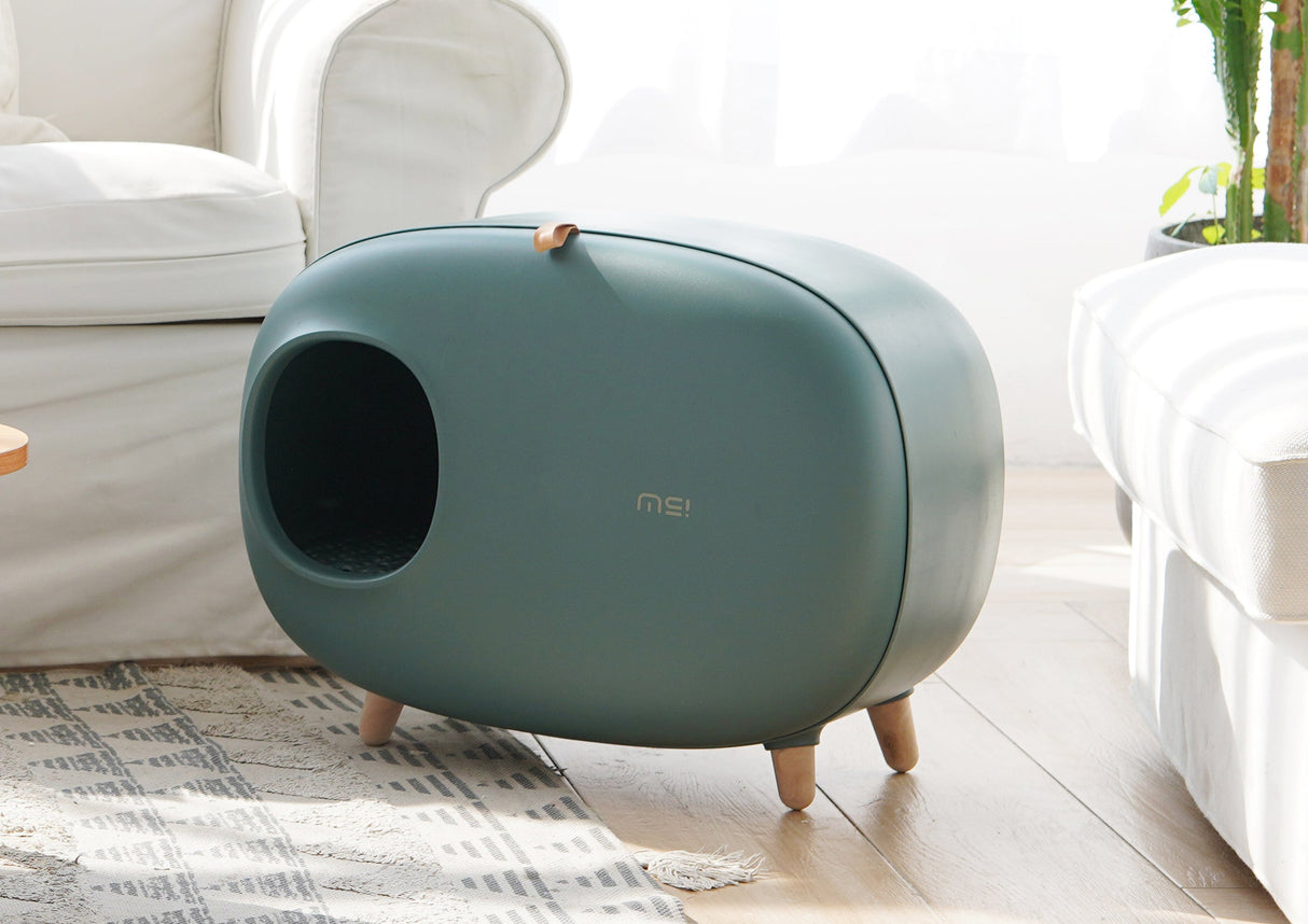 Kattenbak groen - inclusief kattenbakschepje - gesloten ontwerp - lekvrij en geurvrij SpirePets