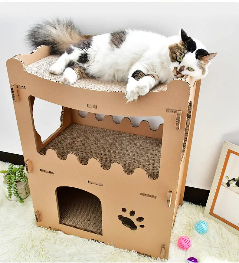 Kattenhuis - duurzaam speelhuis voor katten - karton krabmeubel katten SpirePets
