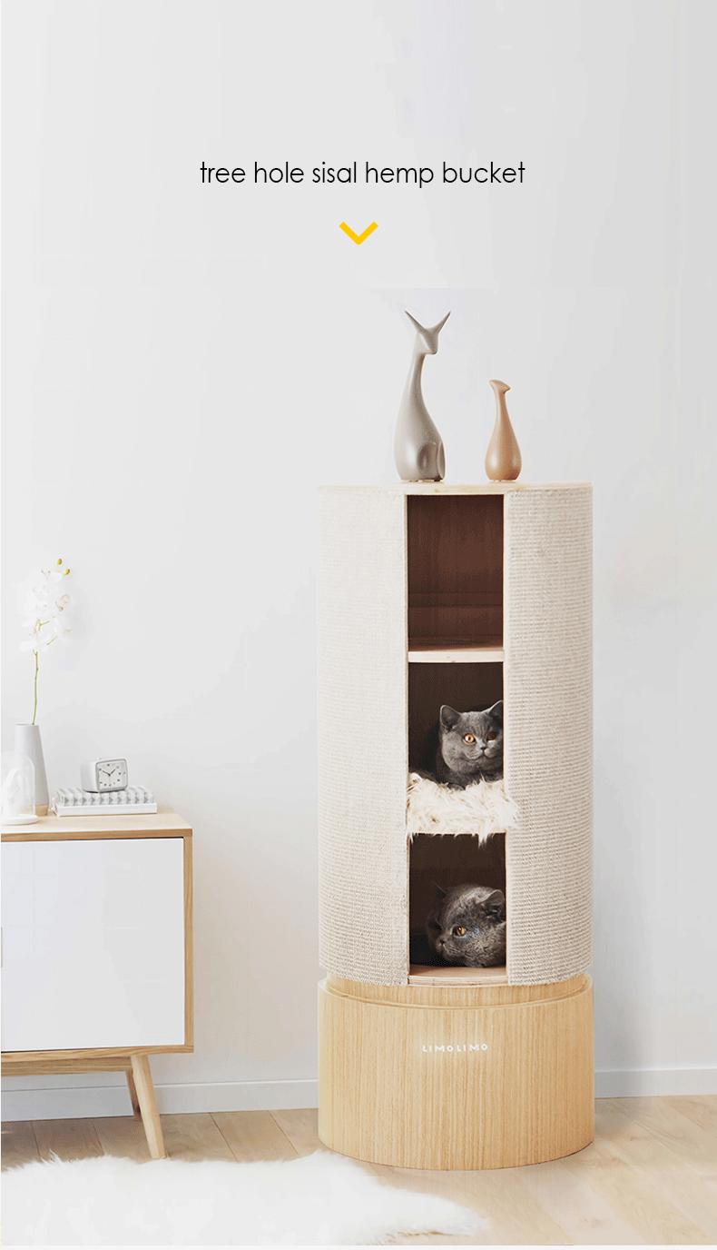 Kattenboom - met eikenhout en sisal palen - Krabmeubel - 45x45x110 cm (LxBxH) SpirePets