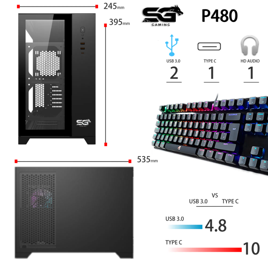 Sahara gaming behuizing - Gehard glas - Zwart - RGB compatible Sahara