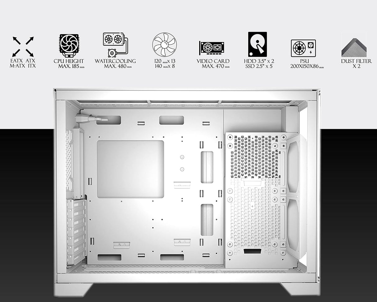 Sahara gaming behuizing - Gehard glas - Zwart - RGB compatible Sahara