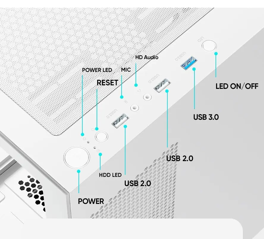 PC behuizing - gamer case - U20M WHITE - Tempered glass - RGB Spire