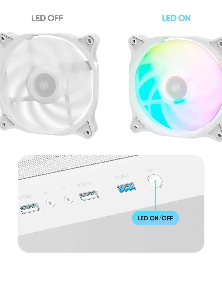 PC behuizing - gamer case - U20M WHITE - Tempered glass - RGB Spire