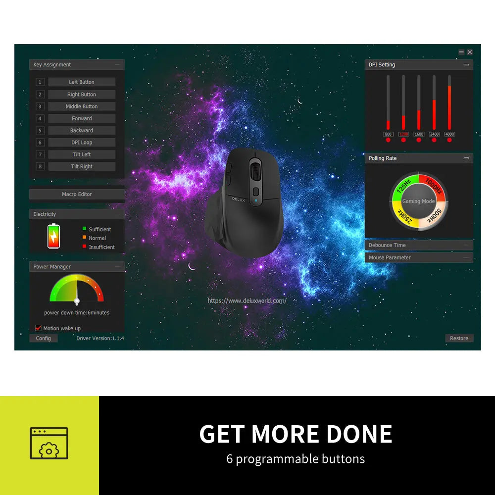 Delux M912 Draadloze Ergonomische Muis - Bluetooth - Zwart - Semi Verticale muis - 121.3x90.7x45.1mm Coolgods