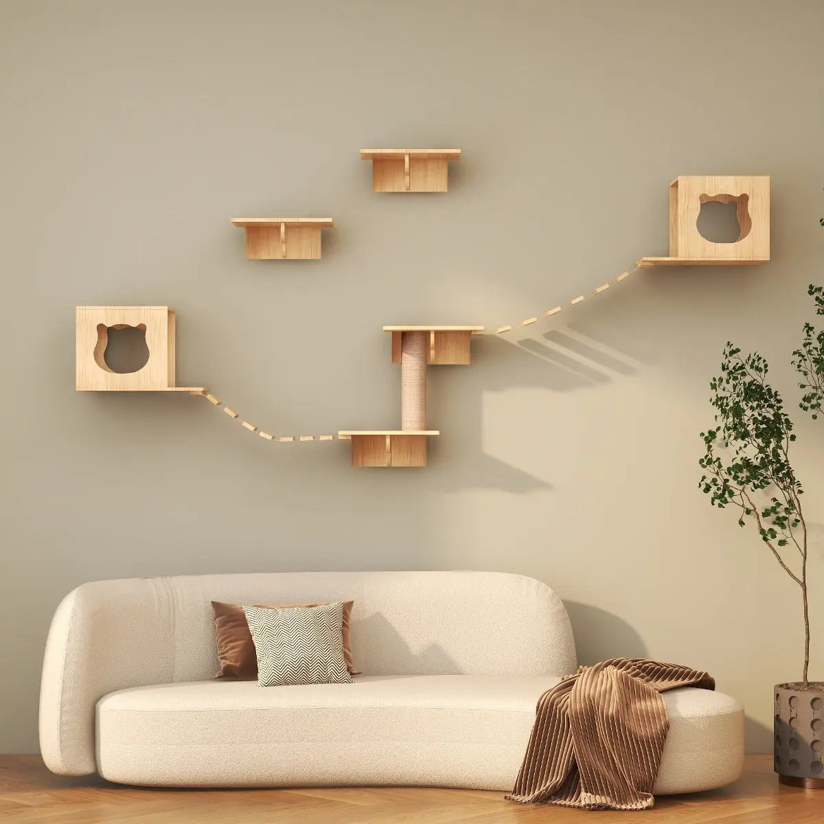 Katten klimwand | 2 Ladders krabpaal en 2 huisjes | Kat Klimmuur | Huisdieren | Vermaak voor katten Coolgods