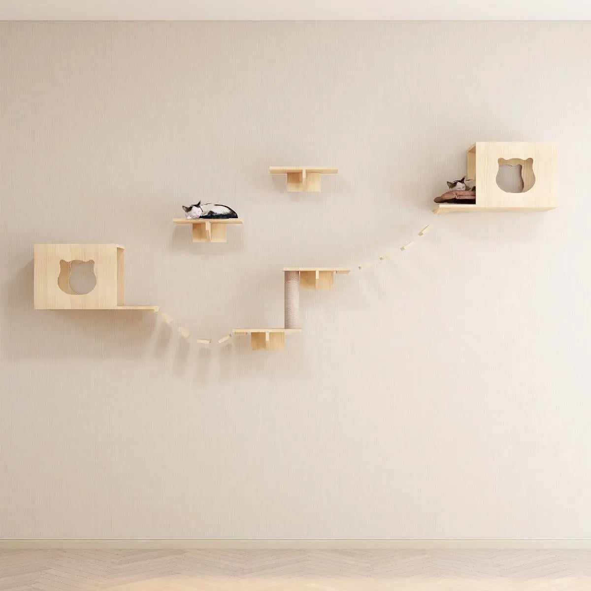 Katten klimwand | 2 Ladders krabpaal en 2 huisjes | Kat Klimmuur | Huisdieren | Vermaak voor katten Coolgods