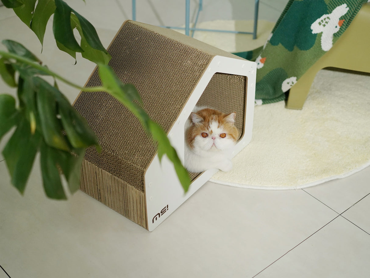 Kattenhuis - Krabmeubel - Karton - Geschikt voor katten < 7kg - Wit SpirePets