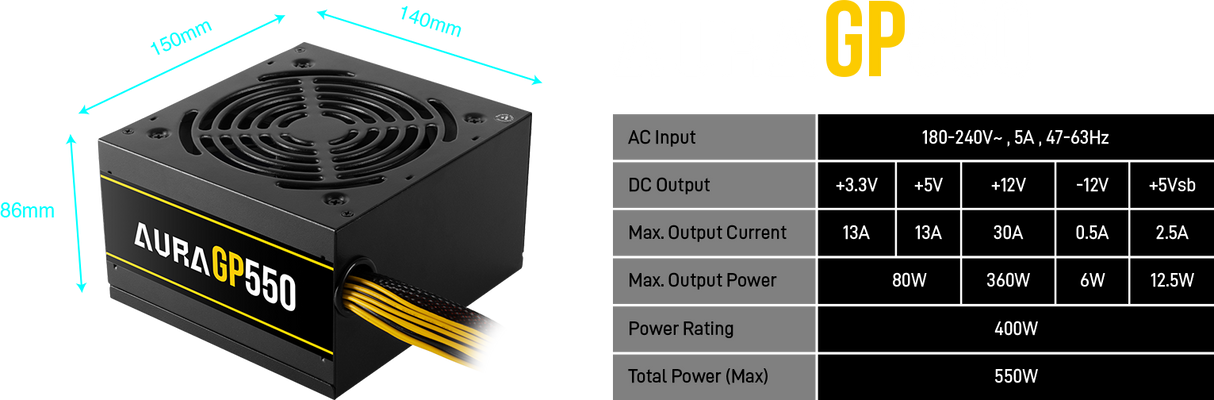 Gamdias Aura GP550 ATX - computervoeding - gaming pc - pc netvoeding