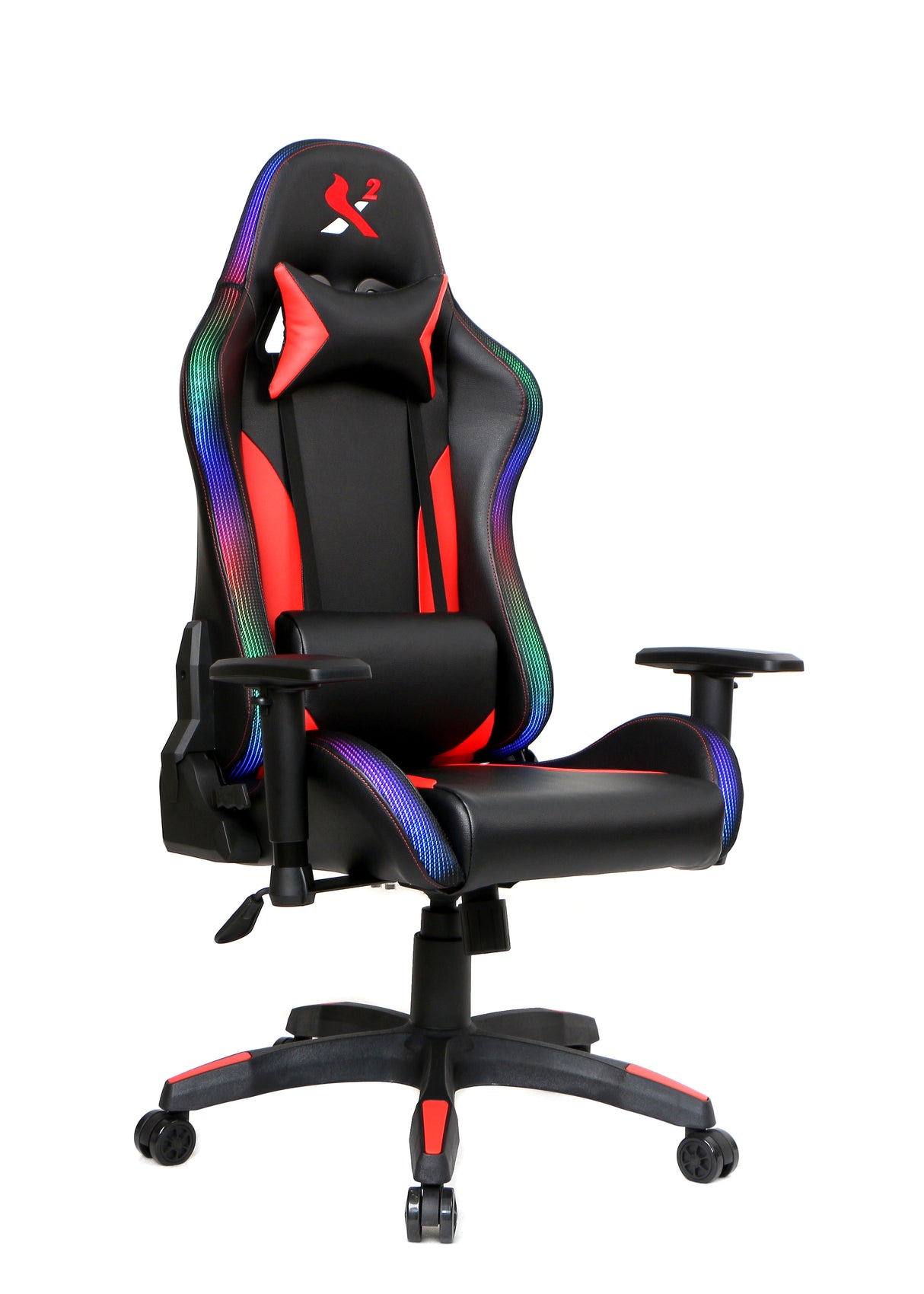 X2 Gaming Stoel - Met nekkussen  Verstelbaar - RGB Lichten - Ergonomisch - Bureau Stoel - PVC leer - Nylon Wielen - 54x69.5x133cm (LxWxH) Spire