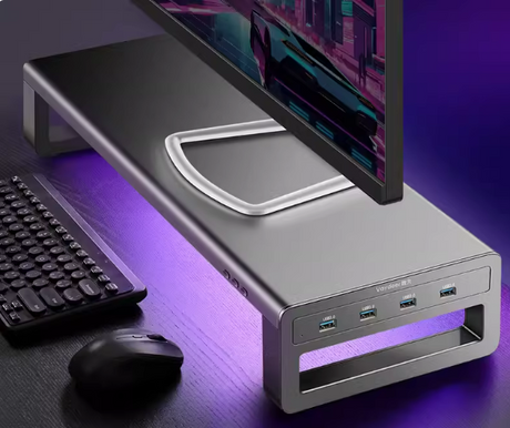 Support de moniteur multifonction | Aluminium | 4x hub USB3.0 | Améliorez votre espace de travail | Ordinateur portable