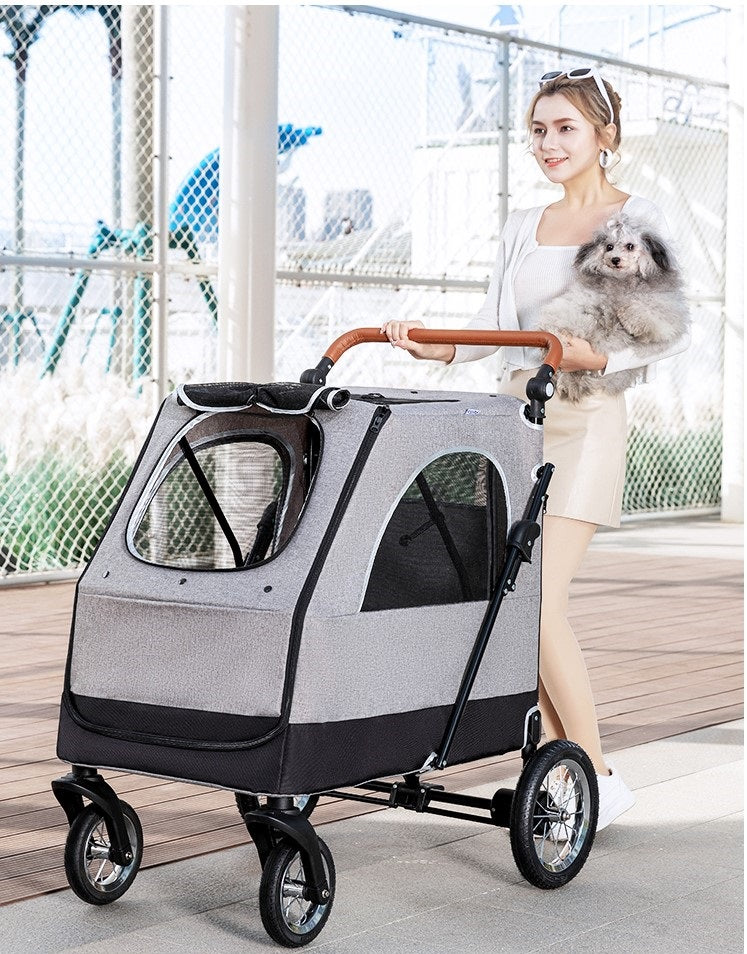 Wandelwagen voor honden - Inklapbaar - 4-wielen - tot 2 of 3 honden mogelijk - 104.5x68.5x110 cm (LxWxH) SpirePets