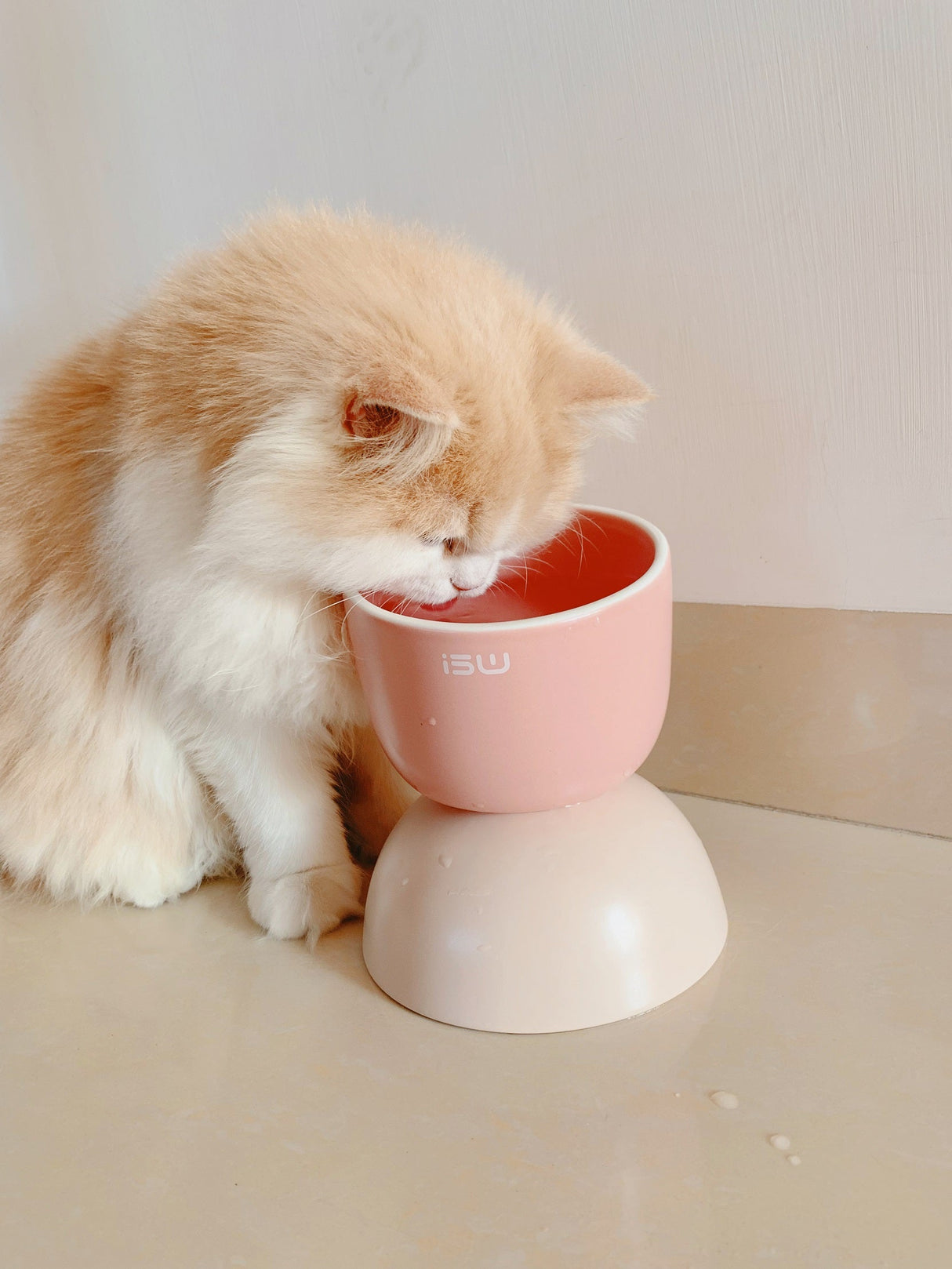 Verhoogde kattenvoerbak - keramische voerbak kat - roze SpirePets