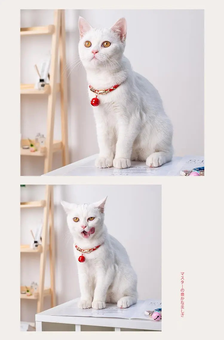 Halsband katten blauw met bel - Japans - verstelbaar in lengte - 29 tot 36 cm - kattehalsband - halsbandje Coolgods